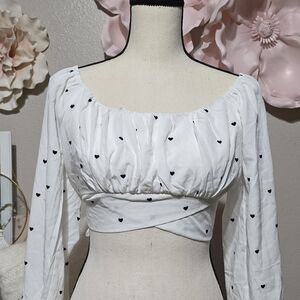 Elegant White Heart Print Women's Top